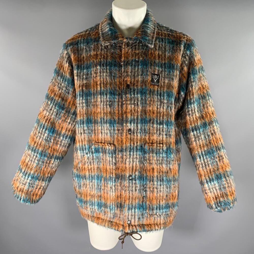 SOUTH 2 WEST 8 Size M Orange Blue & Black Textured Acrylic Blend Snaps Jacket